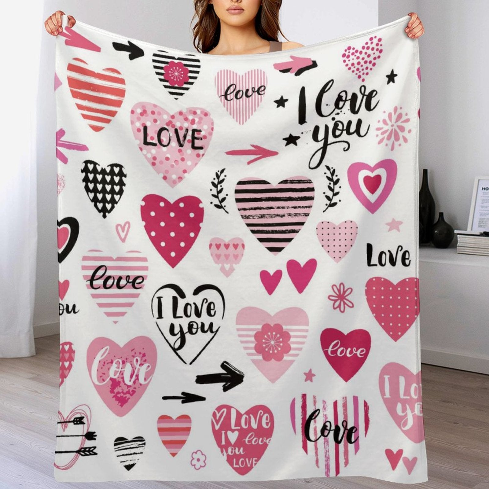 Buysing Customerized Personalized Blanket Custom Valentine's Day Gift for Mom Dad Girlfriend Boyfriend Wife Husband-heart i love you