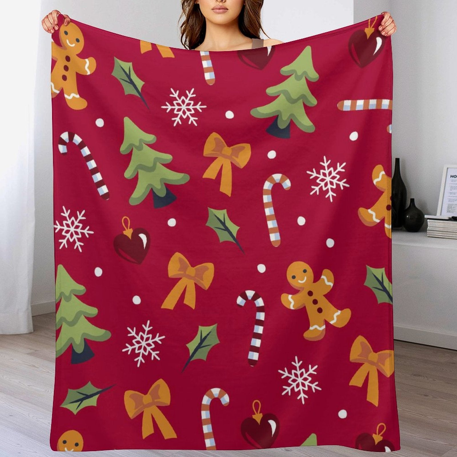 Buysing Customerized Personalized Blanket Custom Valentine's Day Gift for Mom Dad Girlfriend Boyfriend Wife Husband-Christmas Red