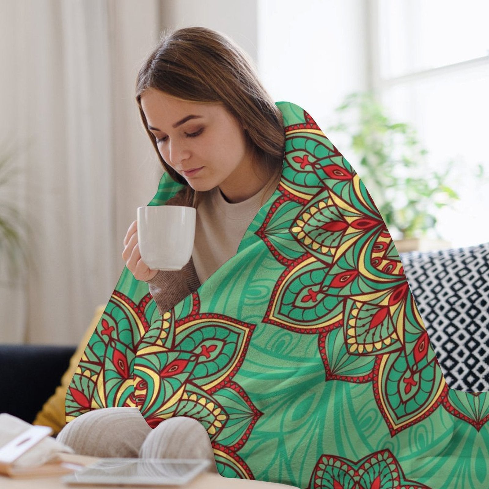 Buysing Customerized Personalized Blanket Custom Valentine's Day Gift for Mom Dad Girlfriend Boyfriend Wife Husband-Green Boho