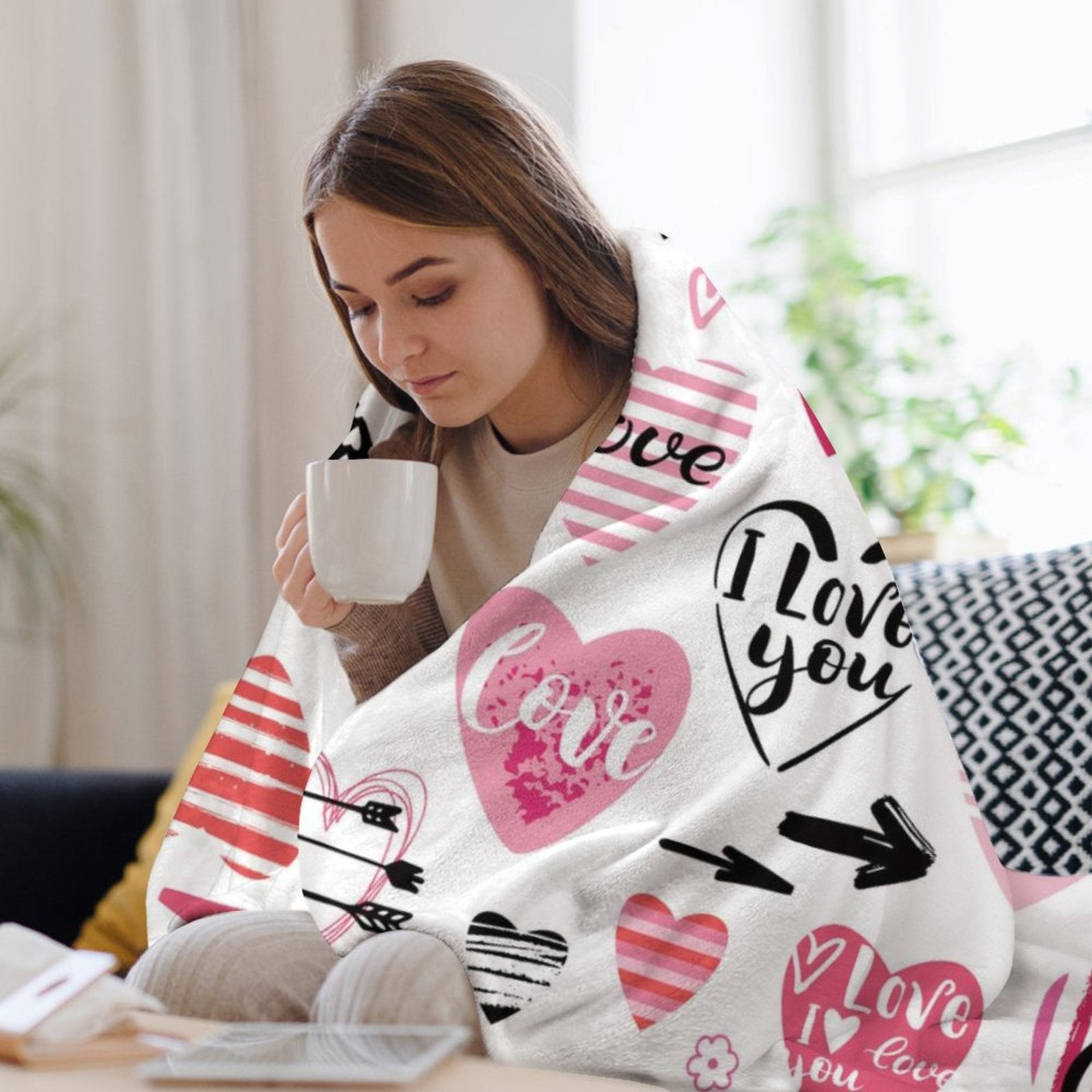 Buysing Customerized Personalized Blanket Custom Valentine's Day Gift for Mom Dad Girlfriend Boyfriend Wife Husband-heart i love you