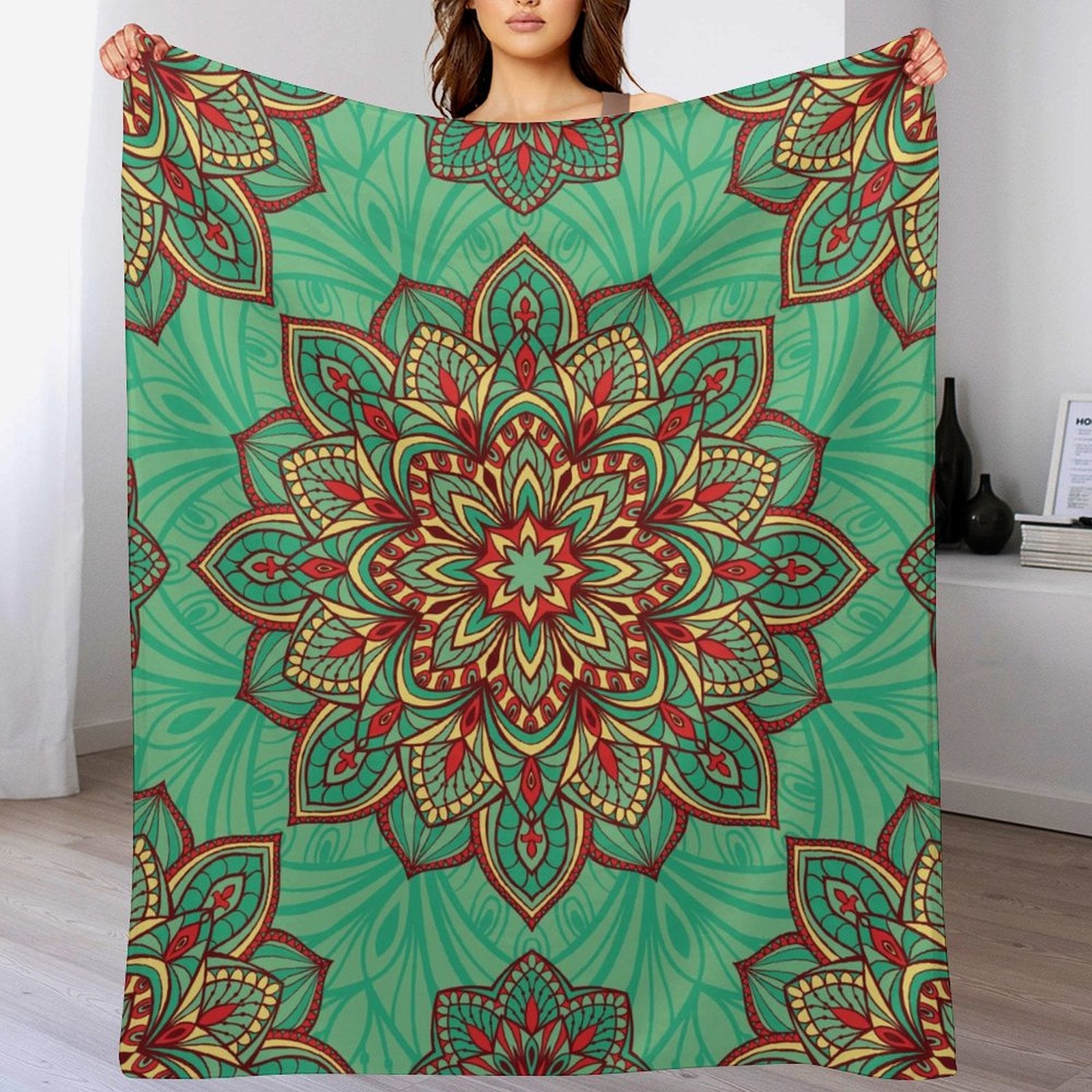 Buysing Customerized Personalized Blanket Custom Valentine's Day Gift for Mom Dad Girlfriend Boyfriend Wife Husband-Green Boho